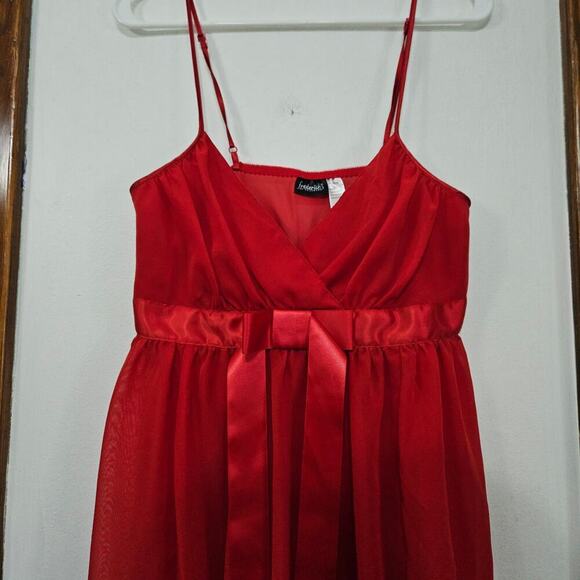 Y2K Frederick's of Hollywood Red Babydoll Lingerie V-Neck Top Sheer Sz XL - Picture 3 of 5